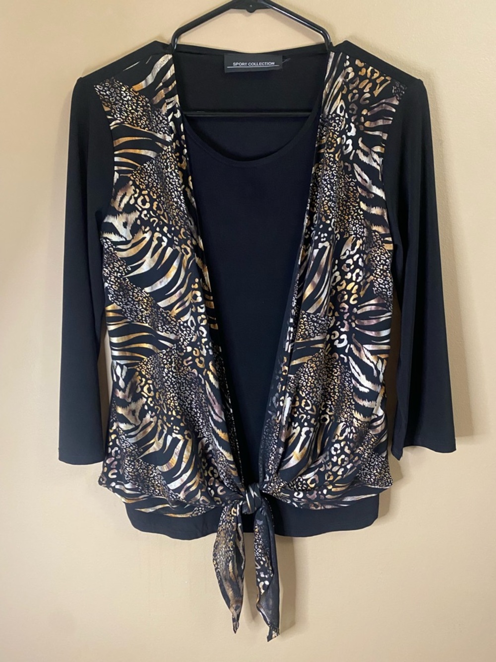 Golden Animal Print Long Sleeve Flowy Top